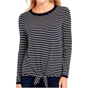 Talbots Striped Tie front Sweater Petite Size Small Blue and White